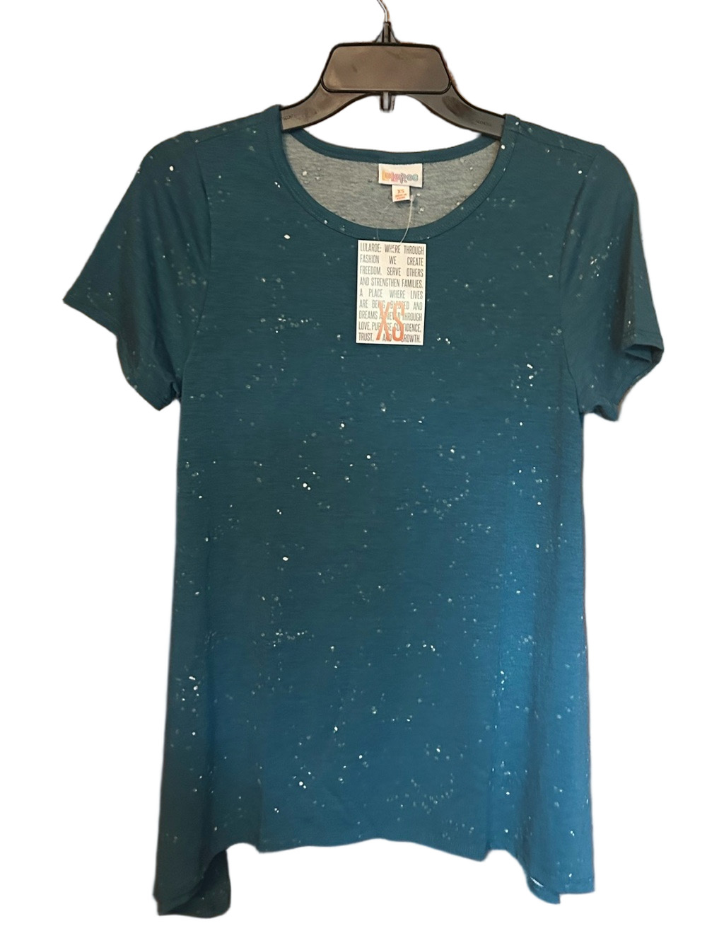 LuLaRoe Womenโs Teal Short-Sleeve Speckled T-Shirt - Melissa XS